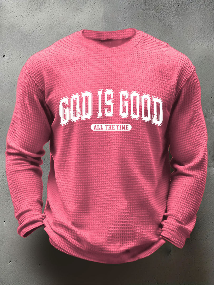 Men's God Is Good Waffle Print Casual T-Shirt