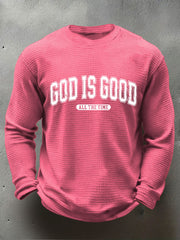 Men's God Is Good Waffle Print Casual T-Shirt