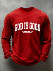 Men's God Is Good Waffle Print Casual T-Shirt