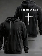Men's Jesus Has My Back Cross Faith Casual Hoodie