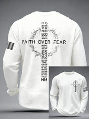 Men's Faith Over Fear Print Casual Waffle Long Sleeve T-Shirt