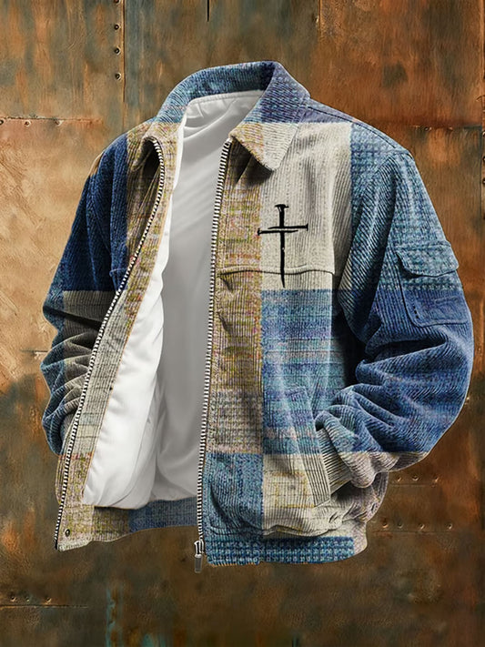 Men's Vintage Faith Cross Casual Corduroy Jacket