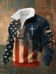 Men's Cross Print Casual Zip-Up Top