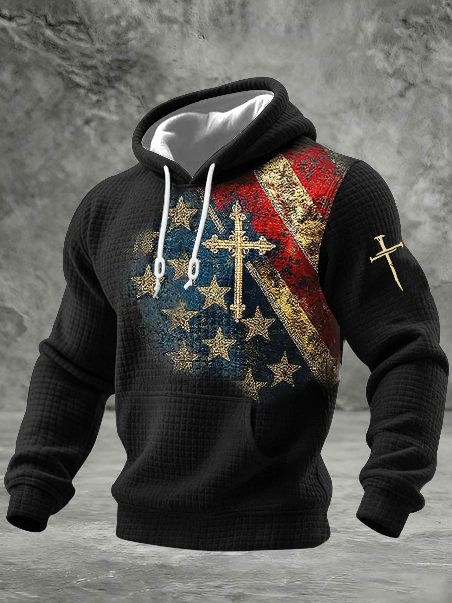Men's Christian Cross Flag Checkered Cotton Hoodie