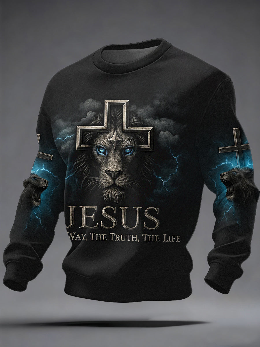 Men's Jesus The Way The Truth The Life Lion Print Casual Sweatshirt