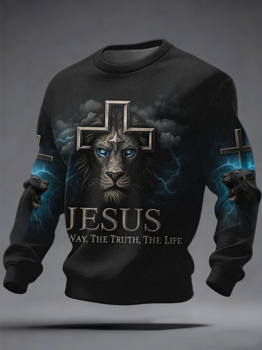 Men's Jesus The Way The Truth The Life Lion Print Casual Sweatshirt