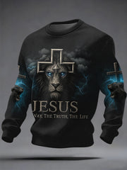 Men's Jesus The Way The Truth The Life Lion Print Casual Sweatshirt