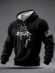 Men's Jesus Lion Print Casual Checkered Hoodie