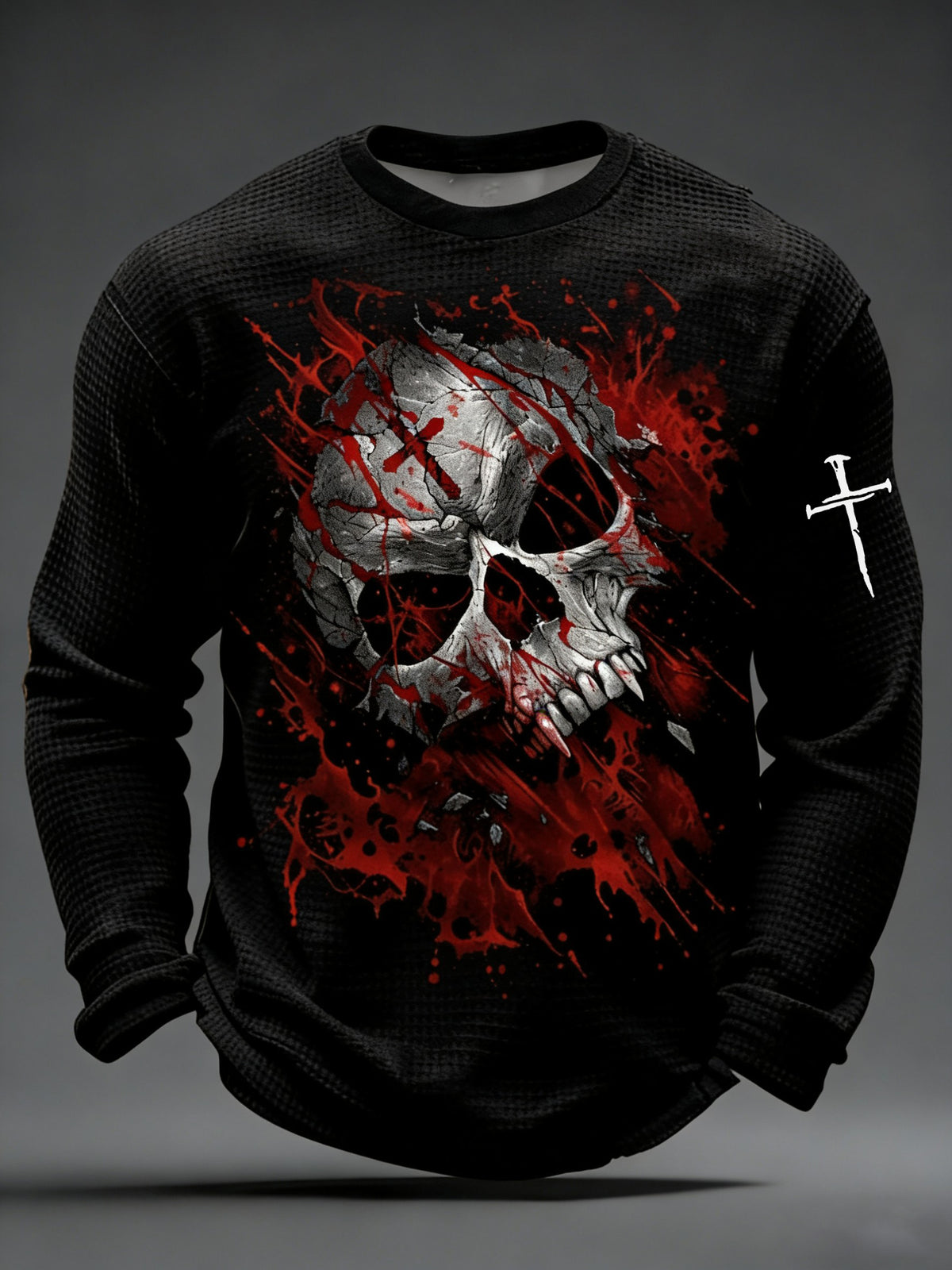 Men's Vintage Skull Faith Cross Waffle Long Sleeve T-Shirt