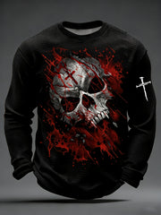 Men's Vintage Skull Faith Cross Waffle Long Sleeve T-Shirt