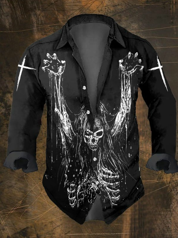 Men's Vintage Skull Faith Cross Long Sleeve Shirt