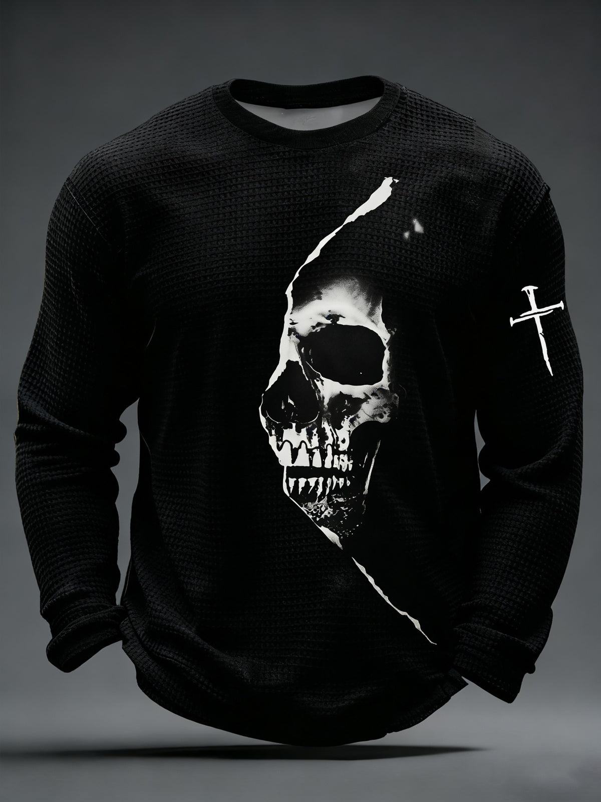 Men's Vintage Skull Faith Cross Waffle Long Sleeve T-Shirt