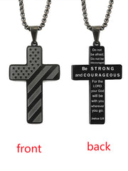 Unisex American Flag Cross Be Steong and Courageous Stainless Steel Necklace