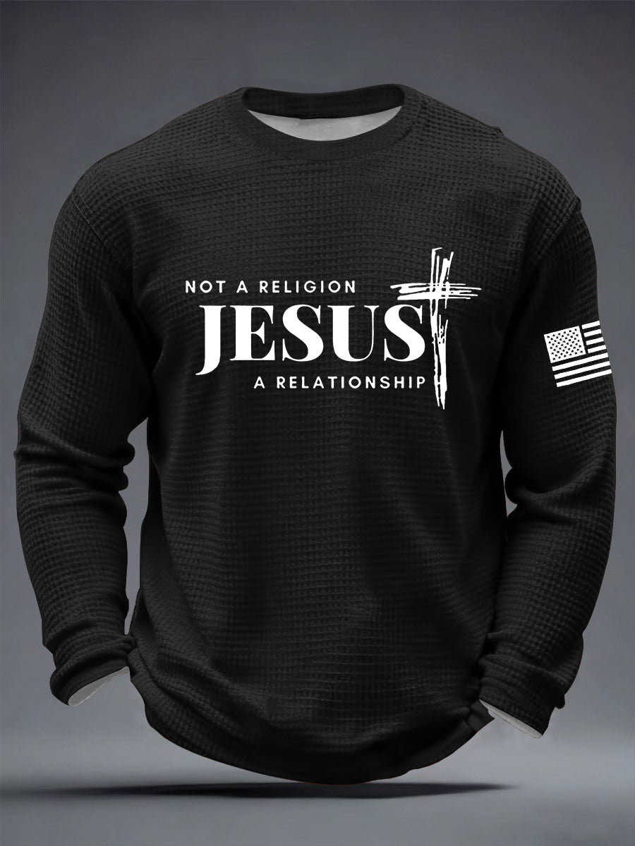 Men's It’S Not Religion It’S A Relationship Jesus Cross Waffle Long Sleeve T-Shirt