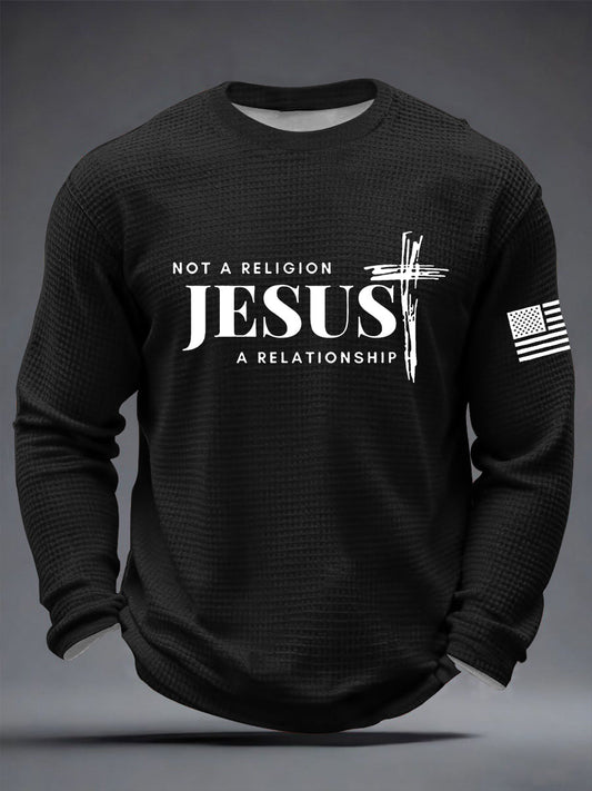 Men's It’S Not Religion It’S A Relationship Jesus Cross Waffle Long Sleeve T-Shirt