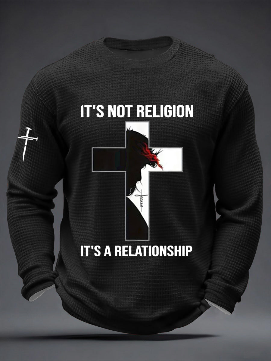Men's It’S Not Religion It’S A Relationship Faith Cross Waffle Long Sleeve T-Shirt