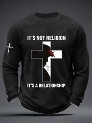 Men's It’S Not Religion It’S A Relationship Faith Cross Waffle Long Sleeve T-Shirt