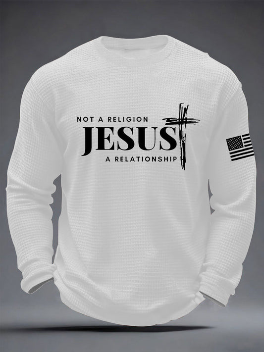 Men's It’S Not Religion It’S A Relationship Jesus Cross Waffle Long Sleeve T-Shirt