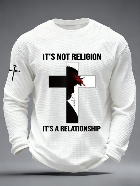Men's It’S Not Religion It’S A Relationship Faith Cross Waffle Long Sleeve T-Shirt