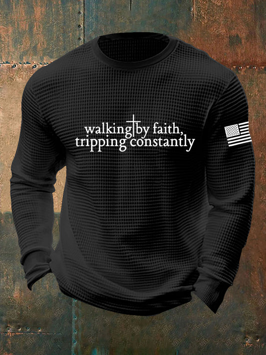 Men's Walking by Faith Tripping Constantly Cross Waffle Long Sleeve T-Shirt
