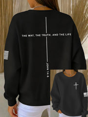 Women's Jesus The Way The Truth The Life John 14:6 Christian Cross Ribbed Round-Neck Sweatshirt