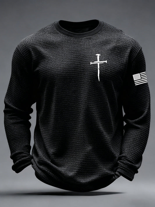 Men's Jesus The Way The Truth The Life John 14:6 Christian Cross Waffle Long Sleeve T-Shirt