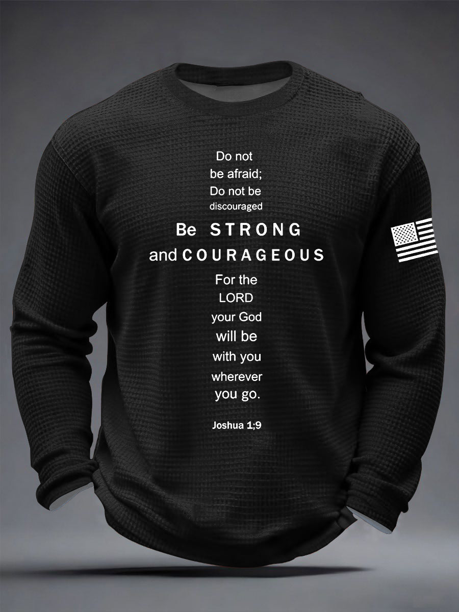 Men's Christian Be Strong and Courageous Cross Waffle Long Sleeve T-Shirt
