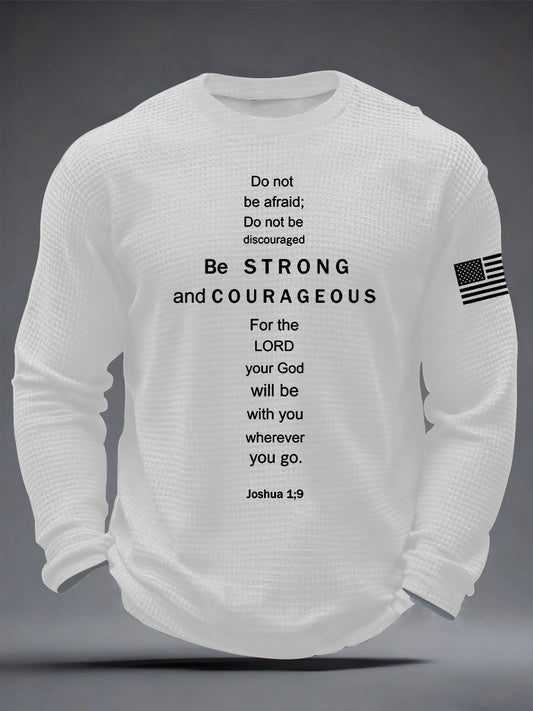 Men's Christian Be Strong and Courageous Cross Waffle Long Sleeve T-Shirt