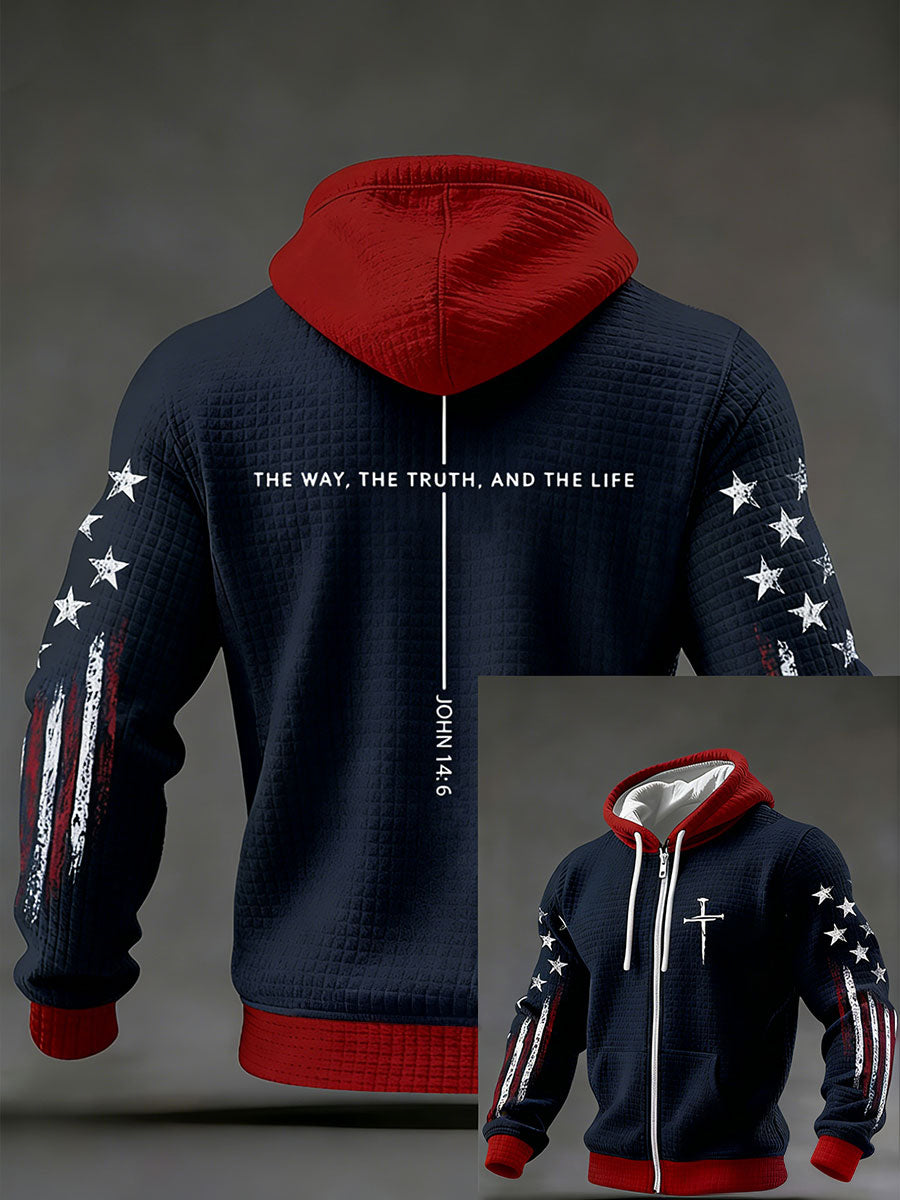 Men's Jesus The Way The Truth The Life John 14:6 Christian Cross Checkered Cotton Hoodie