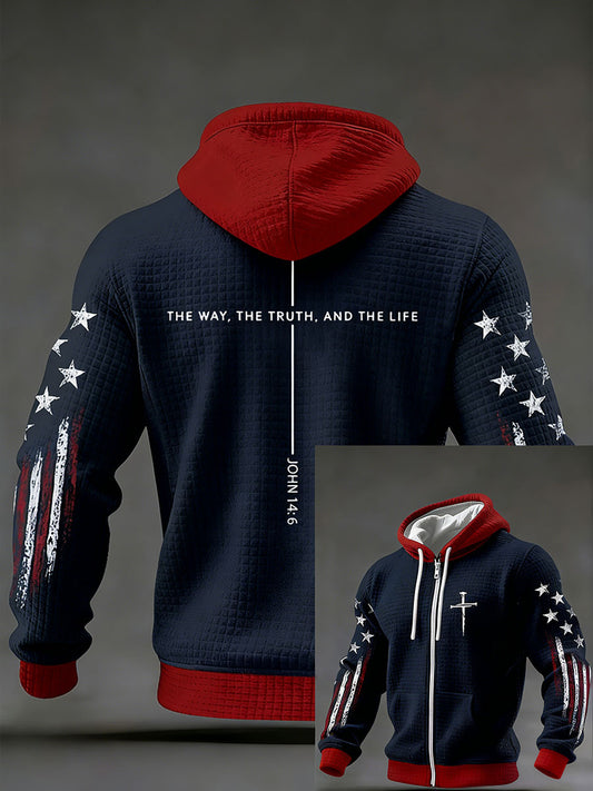 Men's Jesus The Way The Truth The Life John 14:6 Christian Cross Checkered Cotton Hoodie