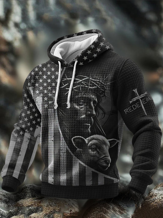 Men's Faith Cross Checkered Cotton Hoodie