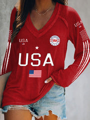 Women's USA Flag V-Neck Tops