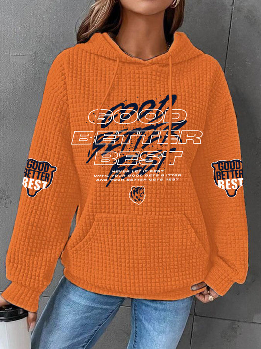 Women's Good Better Best Print Football Fans Gameday Casual Waffle Hoodie