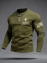 Men's Jesus The Way The Truth The Life Buttons Neck Long Sleeve T-Shirt