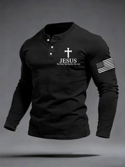 Men's Jesus The Way The Truth The Life Buttons Neck Long Sleeve T-Shirt