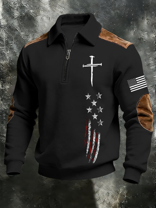 Men's Cross Print Zip-up Hoodie