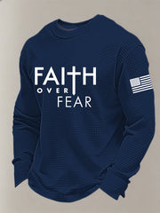 Men's Christian Faith Over Fear Cross Printed Waffle Sweatshirt