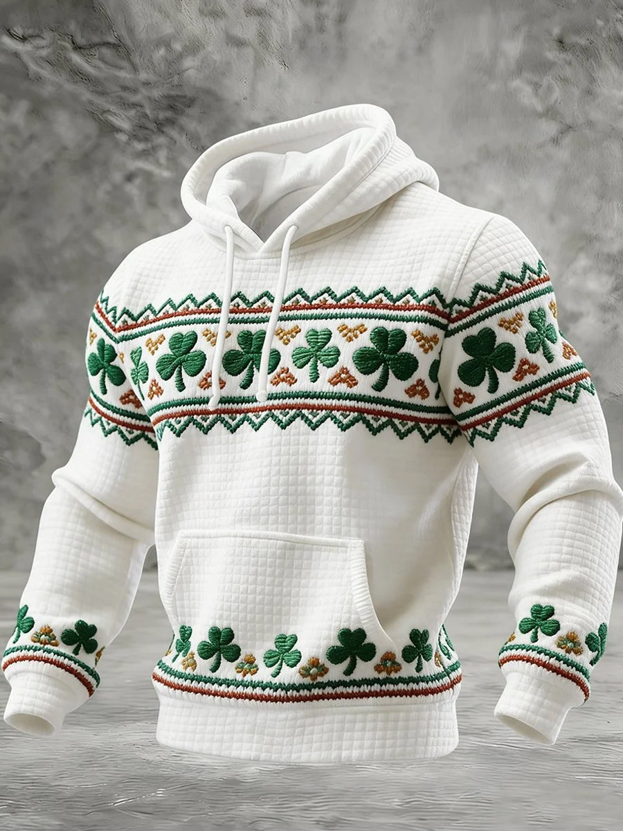 Men's St. Patrick's Day  Shamrock Art Checkered Cotton Hoodie
