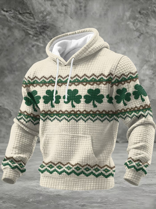 Men's St. Patrick's Day Shamrock Art Checkered Cotton Hoodie