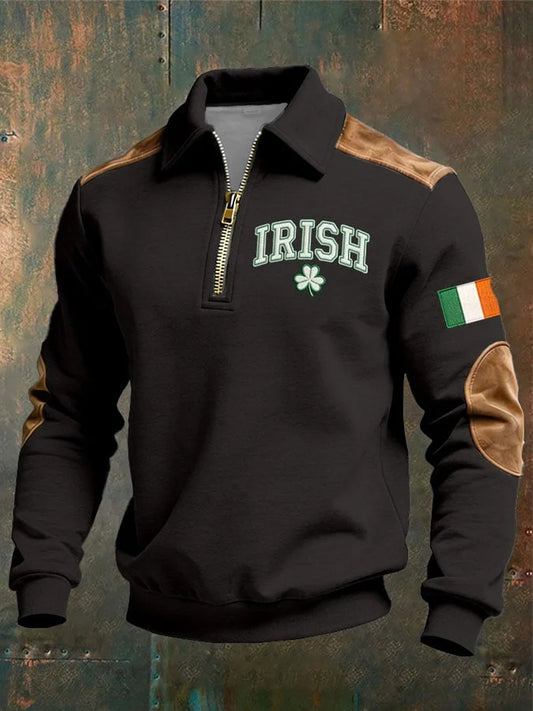 Men's St. Patrick's Day Shamrock Art Zip-Up Hoodie