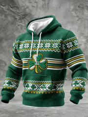 Men's St. Patrick's Day Shamrock Print Checkered Cotton Hoodie