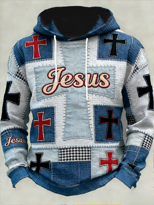 Men's Jesus Cross Oversized Drop-Shoulder Hoodie