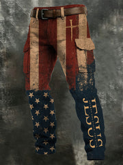 Men‘s Retro Faith American Flag Art Printed Pants