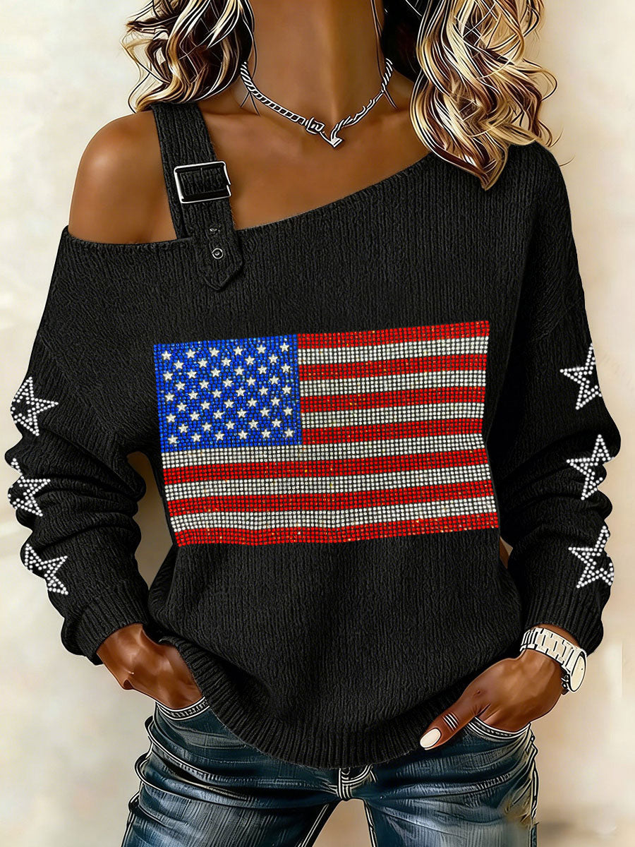 Women's American Flag Off-Shoulder Tops