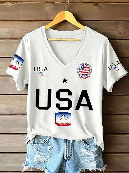 Women's USA Winter Sports 2026 short-sleeved T-shirt