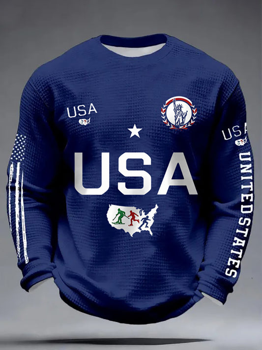 Men's USA Winter Sports 2026 Printed Waffle Long Sleeve T-Shirt