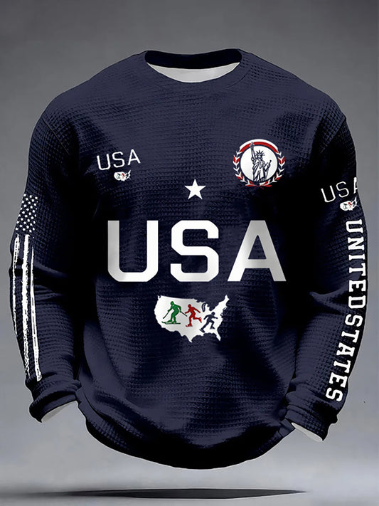 Men's USA Winter Sports 2026 Printed Waffle Long Sleeve T-Shirt