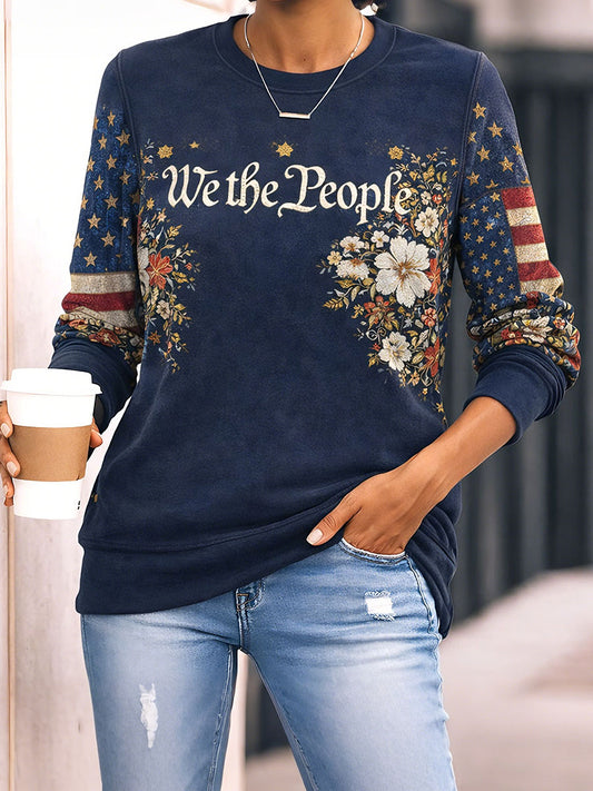 Women's 'We the People' Flag Floral Sweatshirts