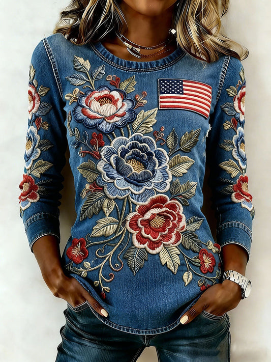 Women's America Flag Floral Print Sweatshirts