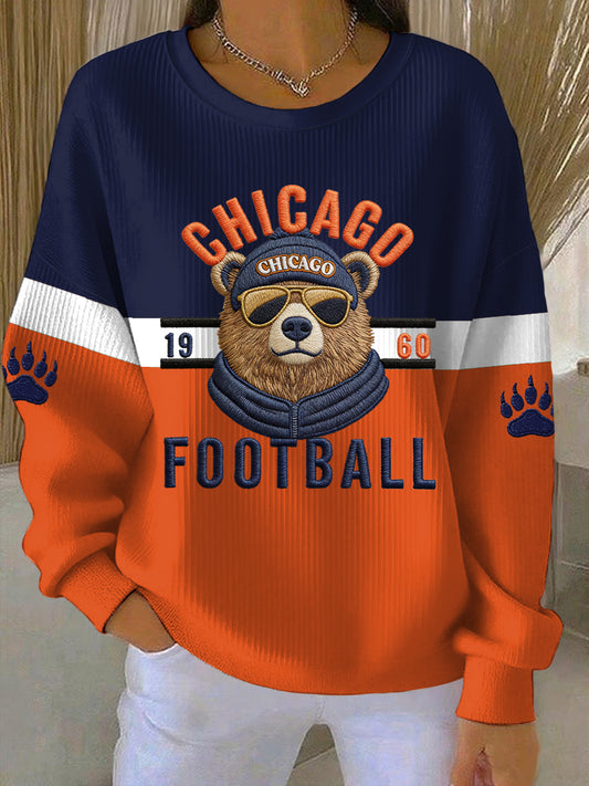 Women's Chicago Football Fans Gameday Casual Round-Neck Sweatshirt